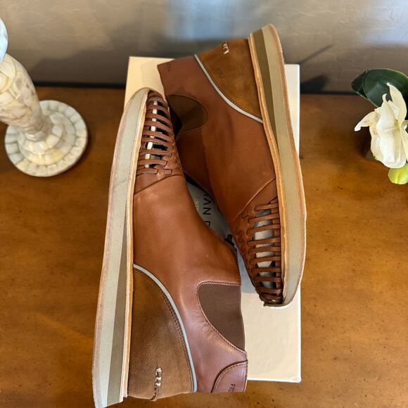 NWT Freeman Plat Zip Jogger Huarache Shoes Size 44 Cognac Leather Portugal - Picture 3 of 8